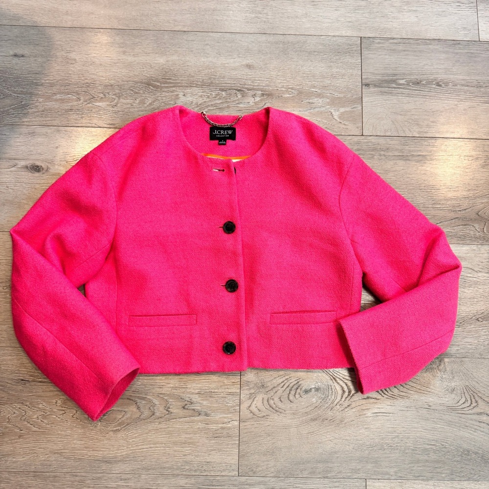 J.Crew Collection Hot Pink 8 Medium Lady‎ Bomber Boucle Blazer Cropped Jacket